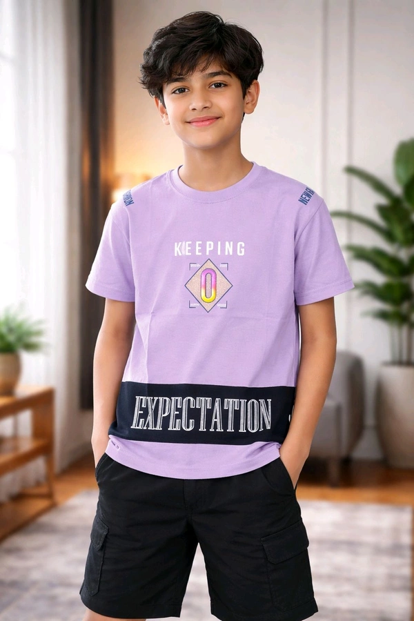 Boys Printed Cotton T-Shirt | Soft & Comfortable Fabric | Lavender Colour | Size M | Approx. 13–14 Years Casual Stylish Wear