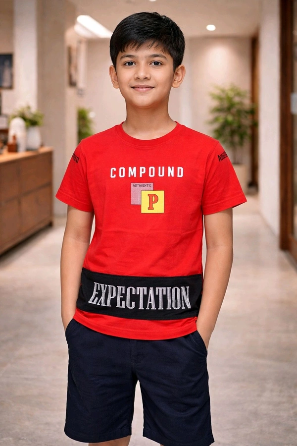 Boys Printed Cotton T-Shirt | Soft & Comfortable Fabric | Red Colour | Size M | Approx. 13–14 Years Casual Stylish Wear