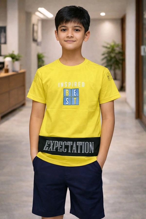 Boys Printed Cotton T-Shirt | Soft & Comfortable Fabric | Yellow Colour | Size M | Approx. 13–14 Years Casual Stylish Wear
