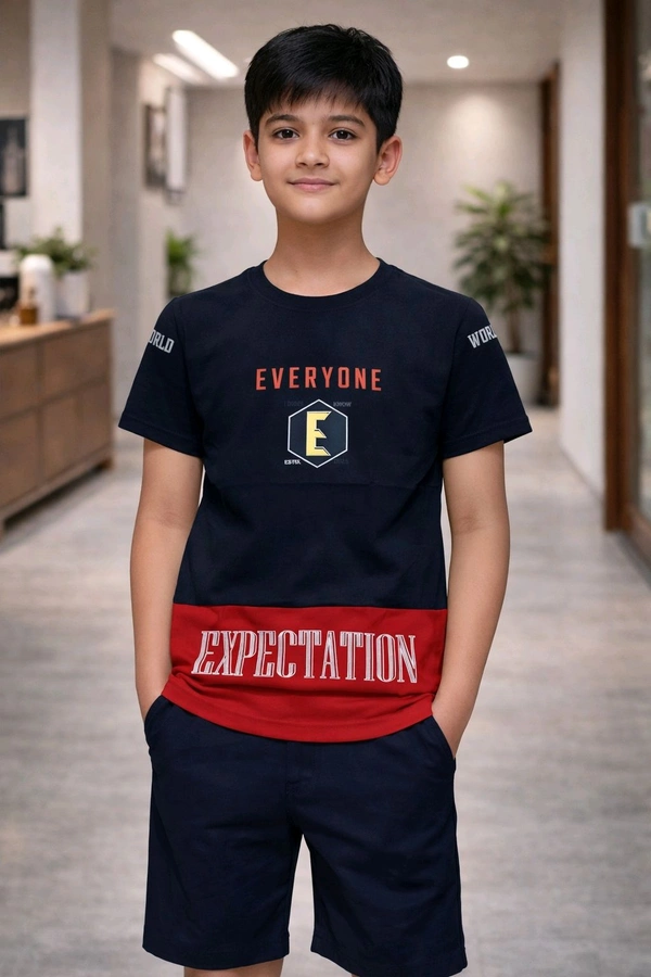 Boys Printed Cotton T-Shirt | Soft & Comfortable Fabric | Navy Blue Colour | Size M | Approx. 13–14 Years Casual Stylish Wear