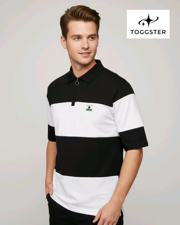 Toggster Men's Half Sleeve Zipper T Shirt - M, Black