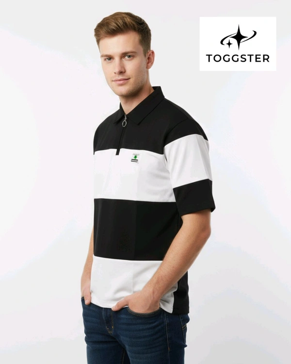 Toggster Men's Half Sleeve Zipper T Shirt - M, Black