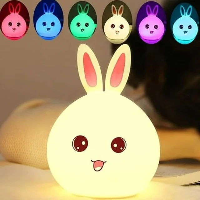 Silicone Rabbit Night Light | USB Rechargeable 7 Color-Changing LED Lamp