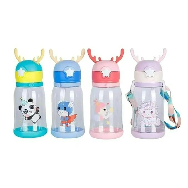 Cute Deer Horn Water Bottle 600ml – Leakproof BPA-Free Bottle with Straw (Random Design)