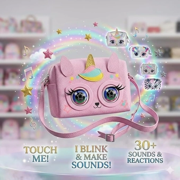 Little Winking Elf Interactive Pet Purse – Animated Eyes & Sounds Crossbody Handbag for Girls - Pink