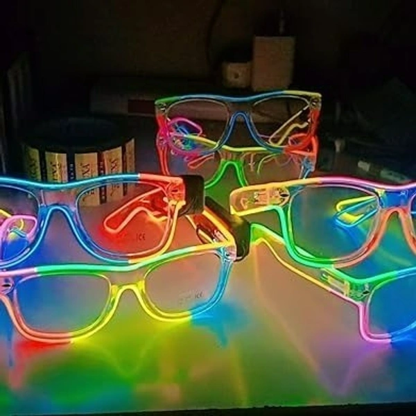 Multicolored Led Party Goggles Eyewear Glasses Wireless Battery Operated Neon Tube Led Eyewear Glasses For Adults Birthday EDM Disco Night Events 1pc