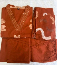 Burnt Orange Abstract Print Kurta Set - XL