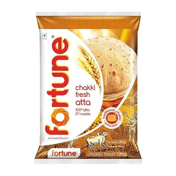 Fortune Chakki Fresh Atta, 5 kg, 100% Atta 0% Maida