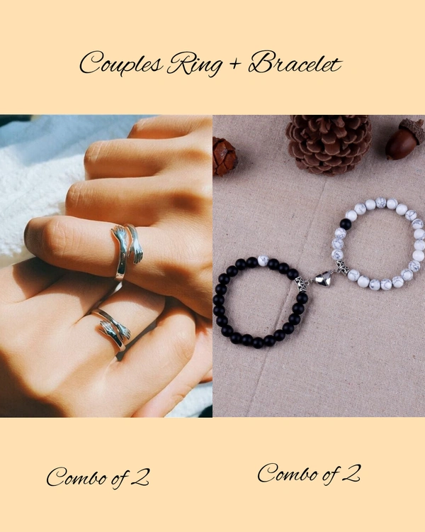 Couple Bracelet + Hug Rings  - Free Size