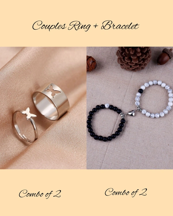 Couples Bracelet + Butterfly Rings 