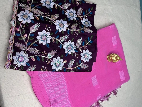 Magenta Saree with Deep Purple Embroidered Blouse