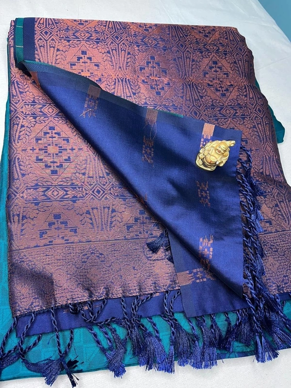 💙 Teal Blue Silk Saree with Royal Purple Zari Pallu