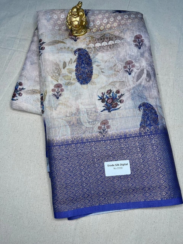 Erode Silk Digital Peacock Print Saree