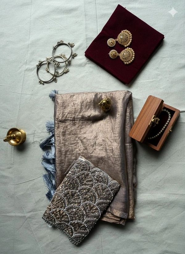 💎Aqua Blue Shimmer Saree with Sequin Embroidered Blouse