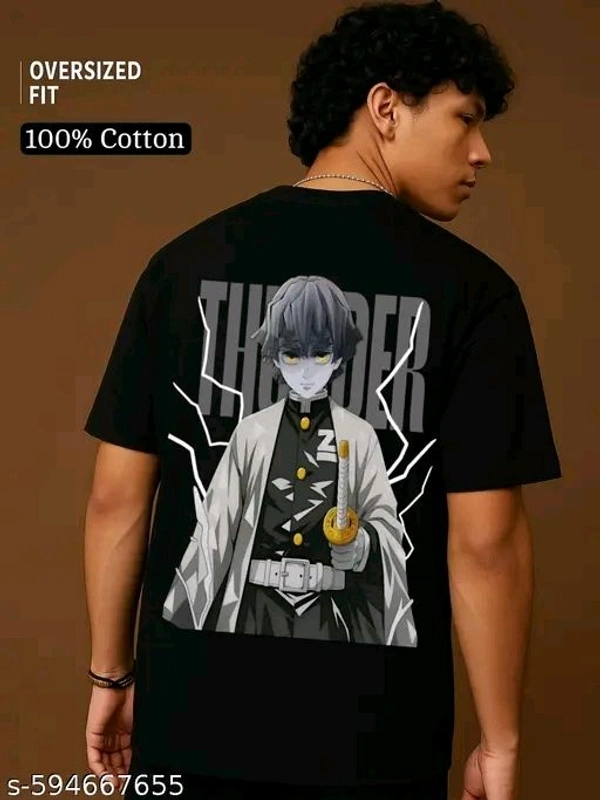 WAYUP DEMON SLAYER Anime Lover Black Oversized Cotton Round Neck T Shirt for Kids Boys and Girls