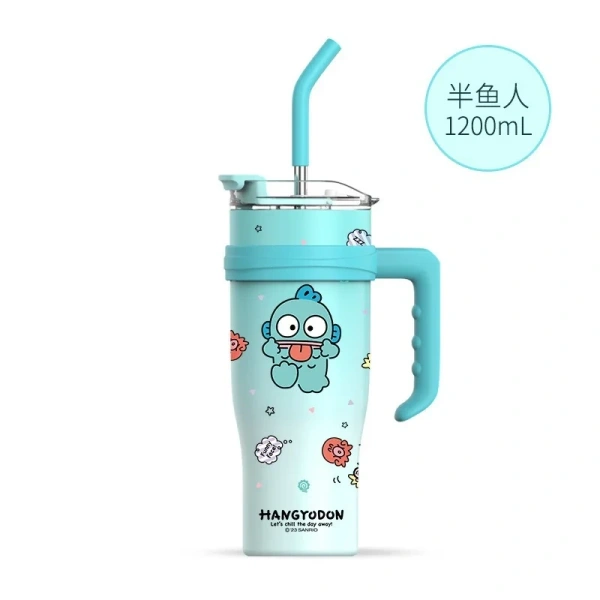 Sanrio Character 1200ml Tumbler with Handle & Straw | Leakproof Travel Mug for Hot & Cold Drinks