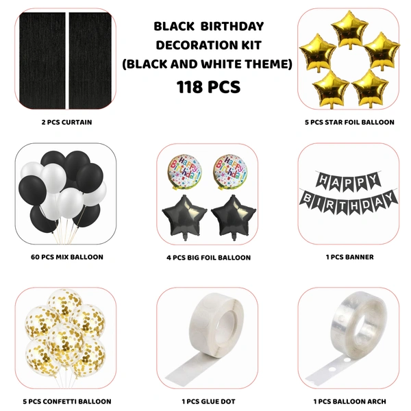 Black & Gold Birthday Decoration Kit