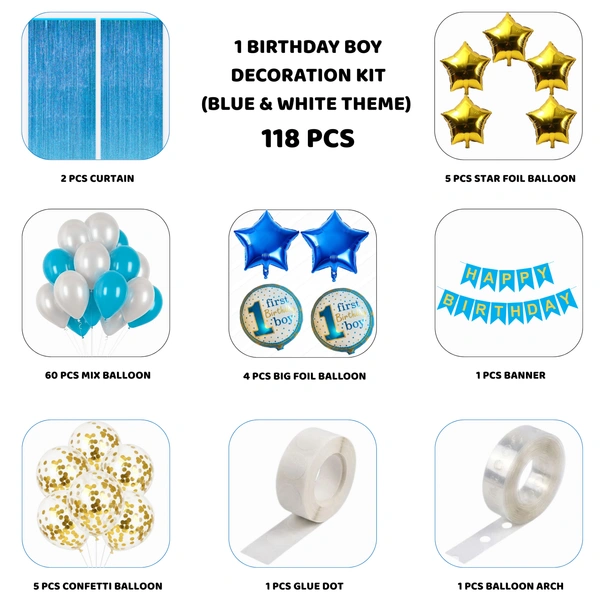 Blue 1st Birthday Decoration Kit for Baby Boy