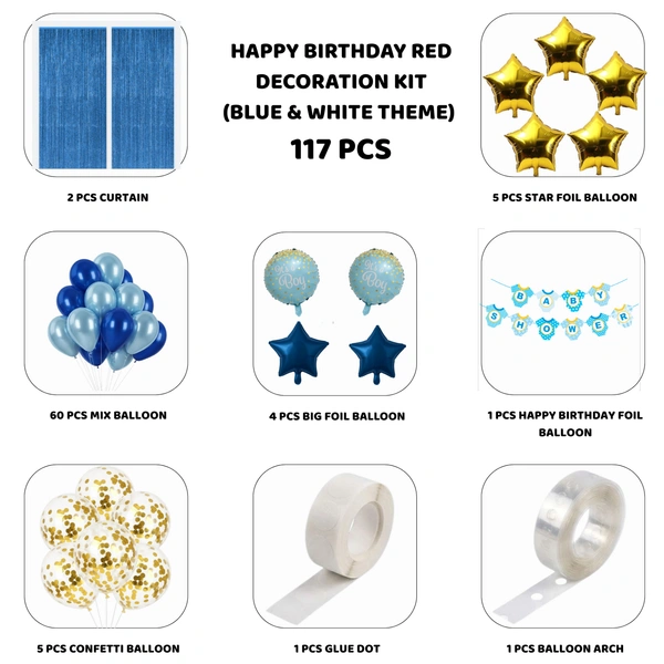 Baby Boy Birthday & Baby Shower Decoration Kit – Blue & White Theme (104 PCS) | Premium Baby Shower & Welcome Baby Decoration Combo