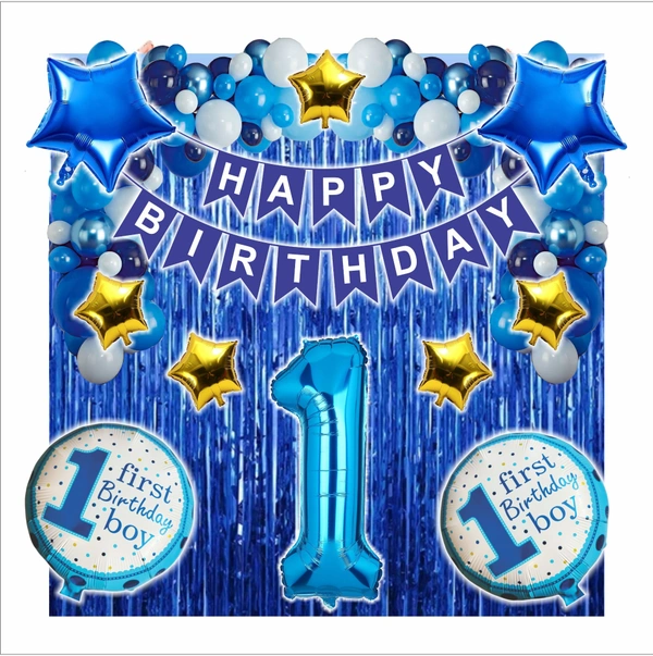 Blue 1st Birthday Decoration Kit for Baby Boy