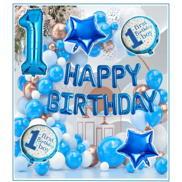 1st Birthday Boy Decoration Kit – Premium 118 PCS Blue & White Balloon Decoration Combo for Baby Boy