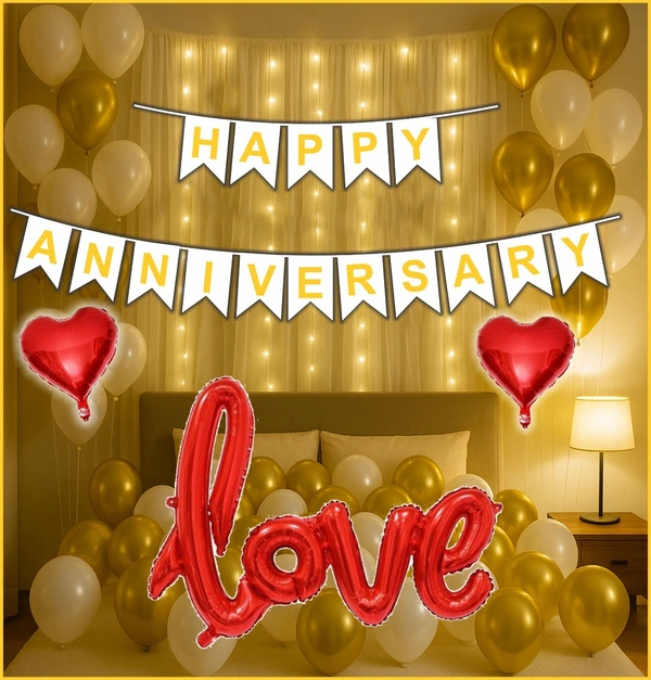 Anniversary Decoration Kit – Golden & White Theme