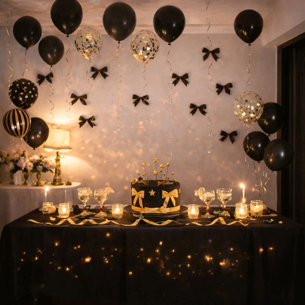 Elegant Ribbon Theme Birthday Decoration Kit | Premium Balloon & Bow Decor Set for Home Celebrations