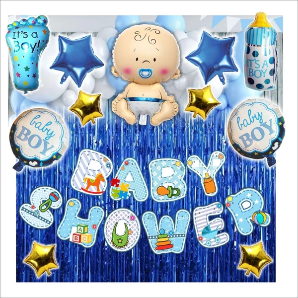 Baby Boy Baby Shower & Birthday Decoration Kit – Blue & Golden Theme (104 PCS) | Premium Welcome Baby Boy Decoration Combo