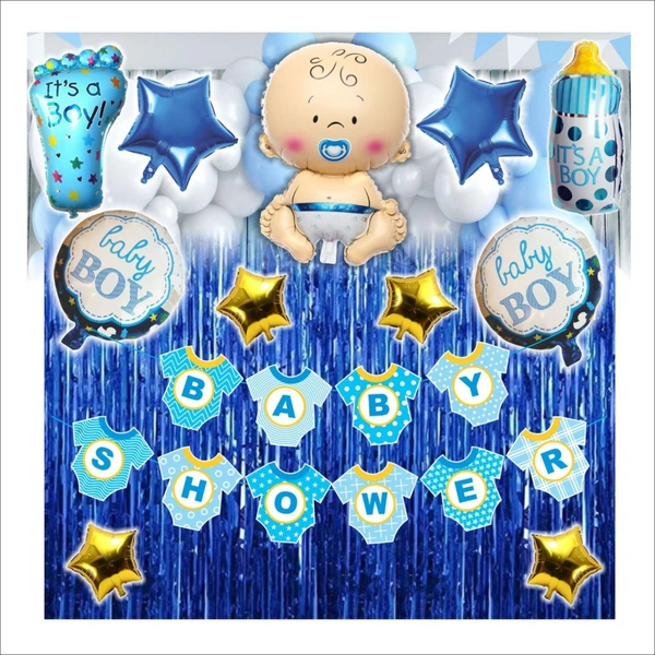 Baby Boy Birthday & Baby Shower Decoration Kit – Blue & White Theme (104 PCS) | Premium Baby Shower & Welcome Baby Decoration Combo