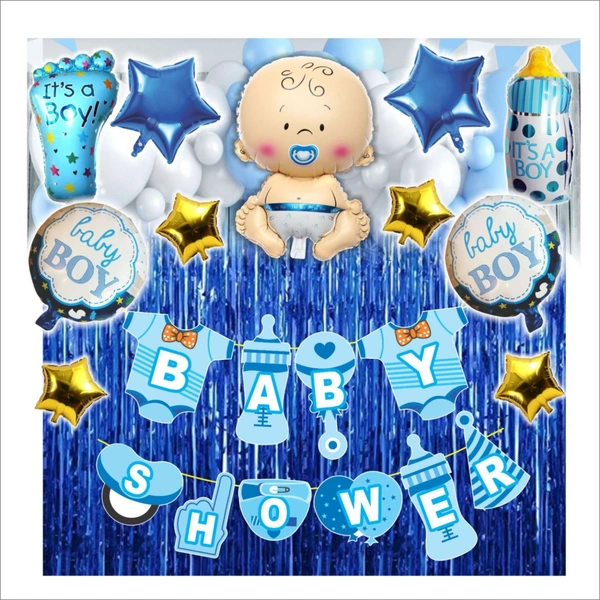 Baby Boy Baby Shower & Birthday Decoration Kit – Blue & White Theme (104 PCS) | Premium Welcome Baby Boy Decoration Combo