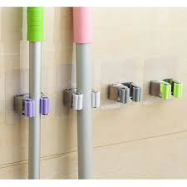 Mop And Broom Holder Adhesive On Wall Three Piece Set