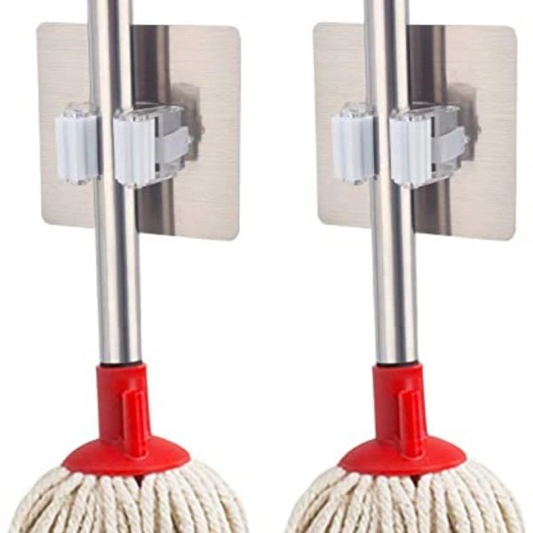 Mop And Broom Holder Adhesive On Wall Three Piece Set