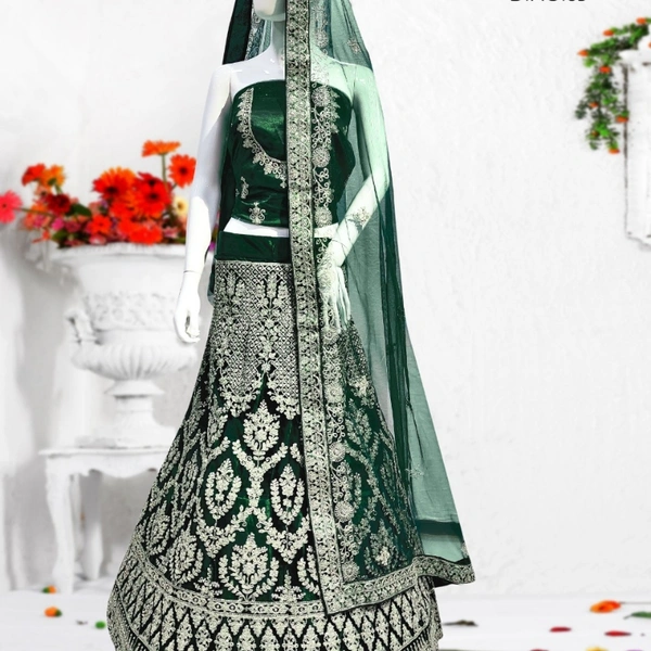 Net Designer Lehenga  - sea green, free size upto 44