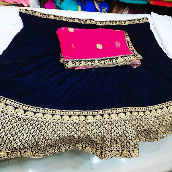 Designer Velvet Lehenga  - navy blue, free size