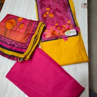Chanderi Suit With Inner & Silk Stall  - red & yellow, free size 