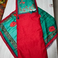 Chanderi Suit With Inner & Silk Stall  - red & yellow, free size 