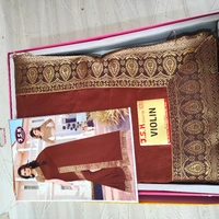 Plain Border Saree Vichitra Silk With Brocket Blouse