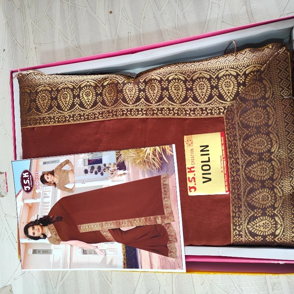 Plain Border Saree Vichitra Silk With Brocket Blouse