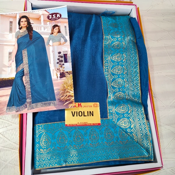 Plain Border Saree Vichitra Silk With Brocket Blouse
