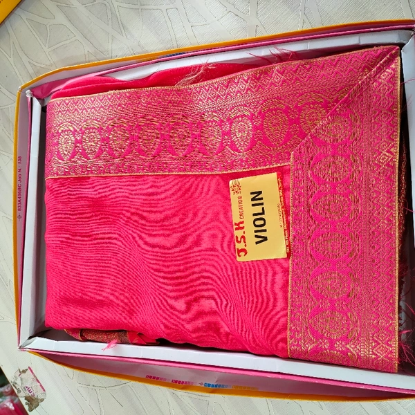 Plain Border Saree Vichitra Silk With Brocket Blouse