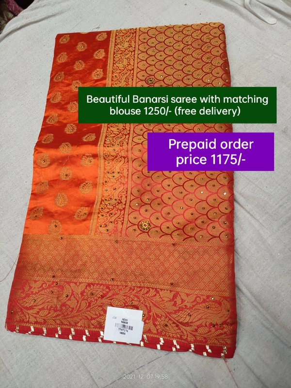 Rose Banarsi Silk Saree With Full Piping
