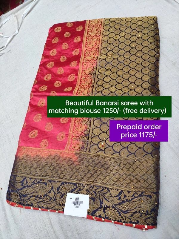 Rose Banarsi Silk Saree With Full Piping