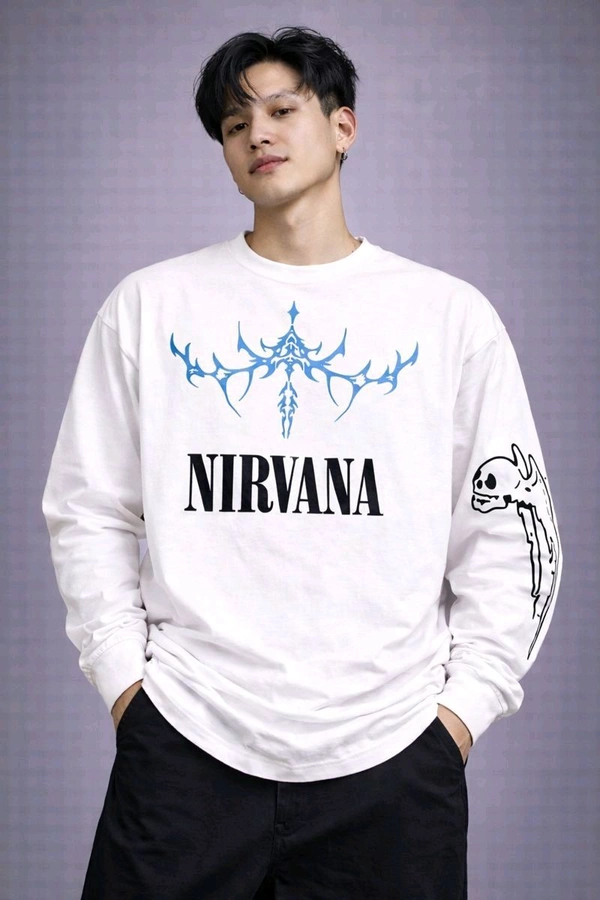 LAPEX full Sleeve Printed Graphic White T Shirt 