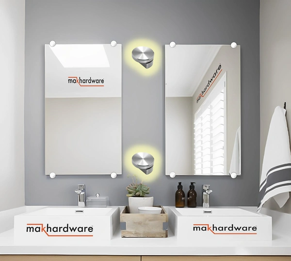 MAK HARDWARE BRASS Glass Half Round Mirror Holder Bracket / Mirror DHABI / Mirror Clips / Mirror Mounting Clips, Mirror Brackets Hardware, Wall Mirror Mounting Brackets, Mirror Glass Clips Clamps Holders Fixed Fitting - 4mm