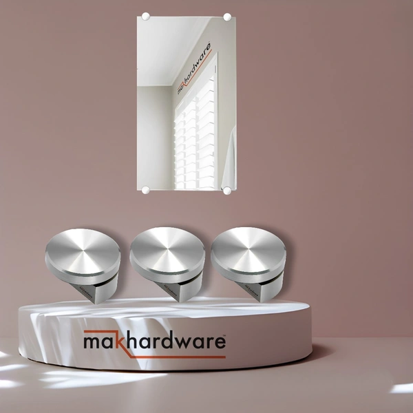 MAK HARDWARE BRASS Glass Half Round Mirror Holder Bracket / Mirror DHABI / Mirror Clips / Mirror Mounting Clips, Mirror Brackets Hardware, Wall Mirror Mounting Brackets, Mirror Glass Clips Clamps Holders Fixed Fitting - 4mm