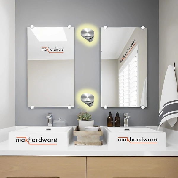 MAK HARDWARE S.S. Glass Half Round Mirror Holder Bracket/ Mirror DHABI - 8mm