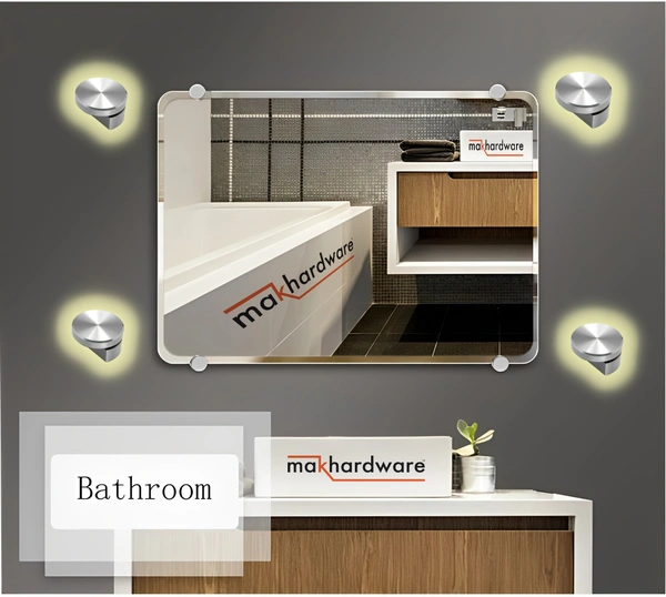 MAK HARDWARE S.S. Glass Half Round Mirror Holder Bracket/ Mirror DHABI - 8mm