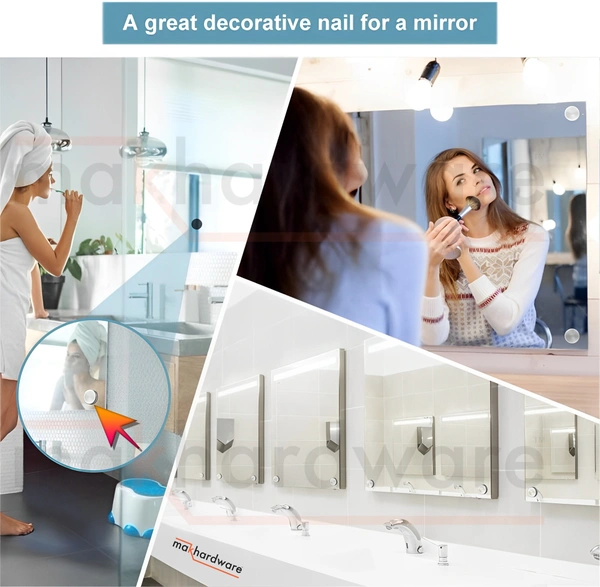 MAK HARDWARE S.S. Round Mirror Cap/Screws Cap Cover/Nails Decorative/Mirror Nail Decorative Cover - 17mm
