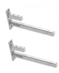 MAK HARDWARE Steel F Type Rectangle Glass Shelf F Bracket 12 Inches 8 MM Silver - 12 inch. Glass 8mm