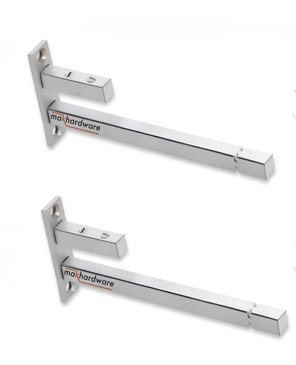 MAK HARDWARE Steel F Type Rectangle Glass Shelf F Bracket 12 Inches 8 MM Silver - 12 inch. Glass 8mm